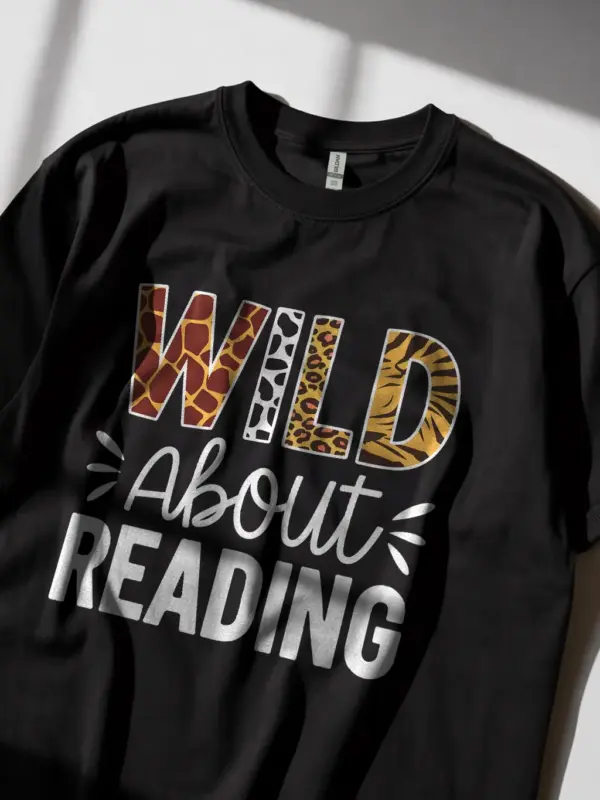 Wild about reading shirt in black – book lover tee