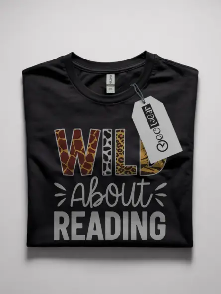 Wild about reading shirt in black – book lover tee