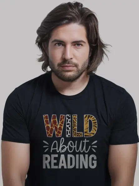 Wild about reading shirt in black – book lover tee