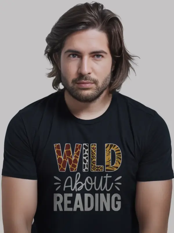 Wild about reading shirt in black – book lover tee