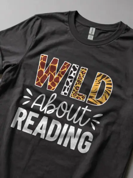 Dark heather wild about reading shirt – teacher shirt