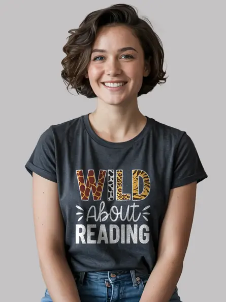 Dark heather wild about reading shirt – teacher shirt