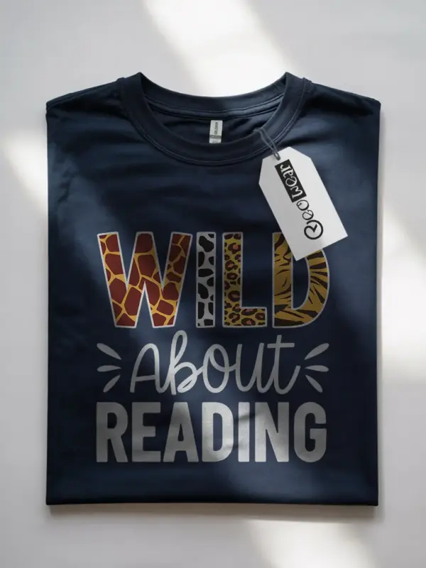 Navy wild about reading shirt – literacy tee