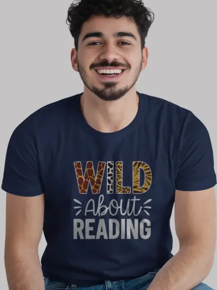Navy wild about reading shirt – literacy tee