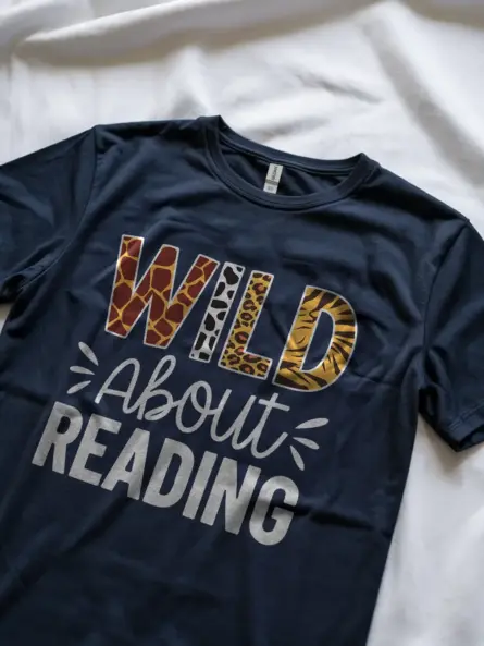 Navy wild about reading shirt – literacy tee
