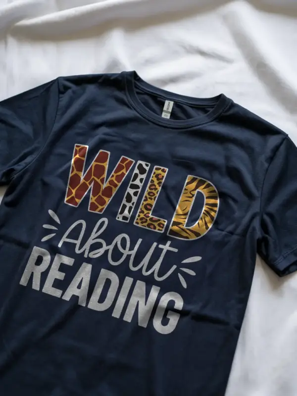 Navy wild about reading shirt – literacy tee