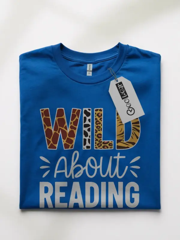Royal blue wild about reading shirt – bookworm t-shirt