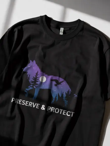 Wolf silhouette preserve & protect t-shirt in black – nature lover gift