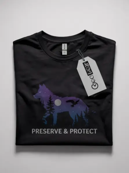 Wolf silhouette preserve & protect t-shirt in black – nature lover gift