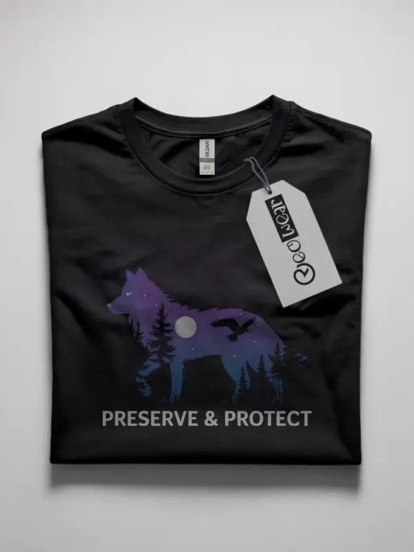 Wolf silhouette preserve & protect t-shirt in black – nature lover gift