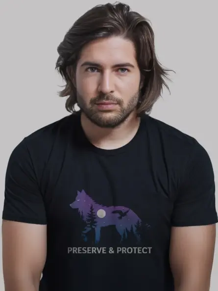Wolf silhouette preserve & protect t-shirt in black – nature lover gift