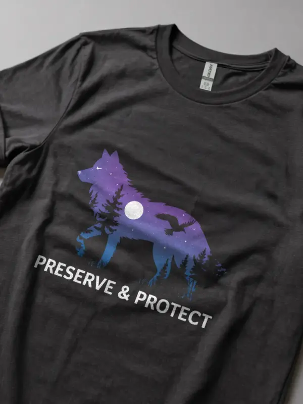 Dark heather wolf silhouette preserve & protect t-shirt – conservation tee