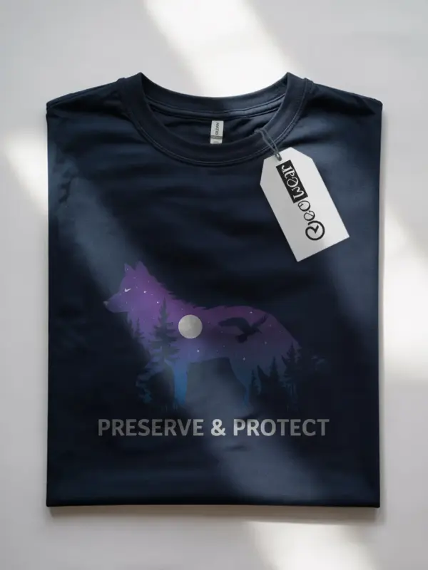 Navy wolf silhouette preserve & protect t-shirt – outdoor hiking shirt