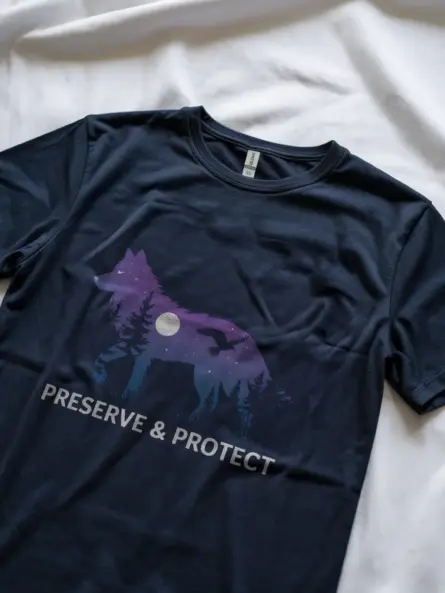 Navy wolf silhouette preserve & protect t-shirt – outdoor hiking shirt