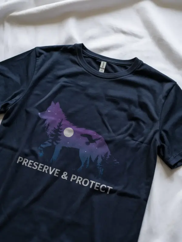 Navy wolf silhouette preserve & protect t-shirt – outdoor hiking shirt