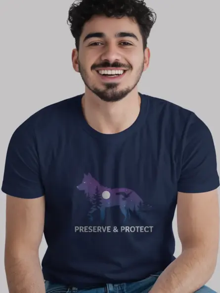 Navy wolf silhouette preserve & protect t-shirt – outdoor hiking shirt