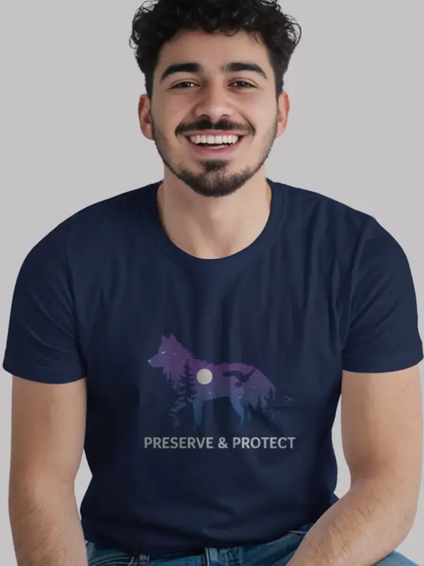 Navy wolf silhouette preserve & protect t-shirt – outdoor hiking shirt