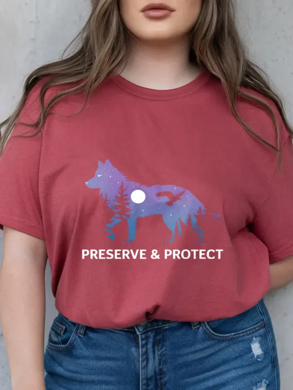 Red wolf silhouette preserve & protect t-shirt – wildlife protection tee