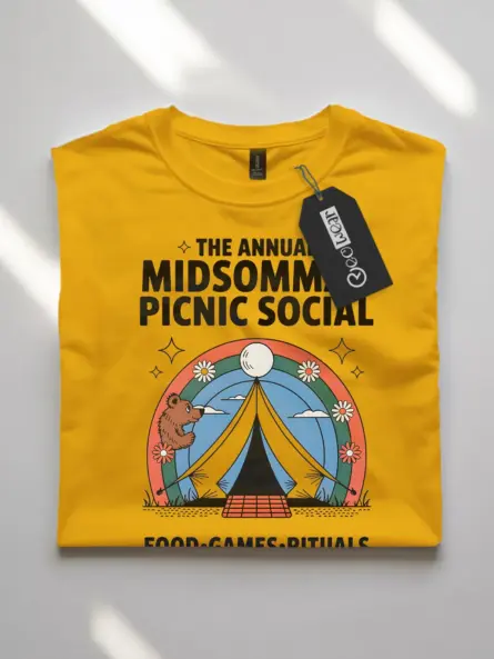 yellow flatlay front view The Annual Midsommar Picnic Social retro midsommar picnic t-shirt