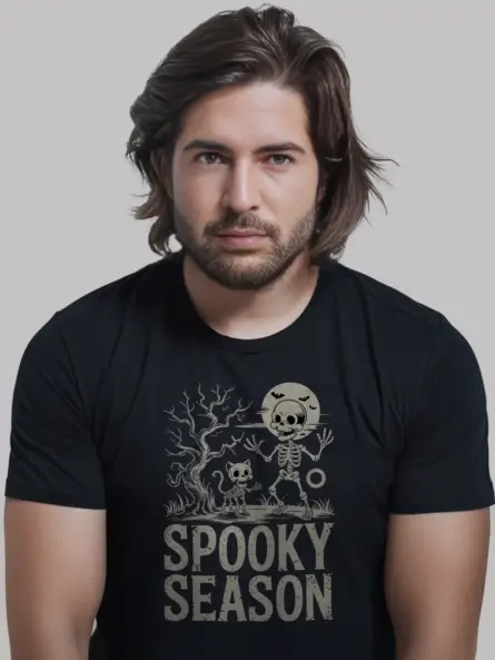 Black shirt front – spooky season ghost t-shirt cute Halloween style