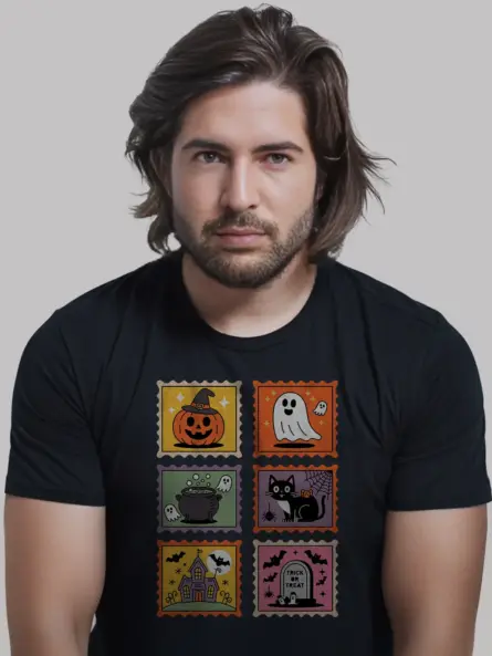 Cute Halloween Stamp Shirt for Kids – Retro Graphic Tee - Image 3