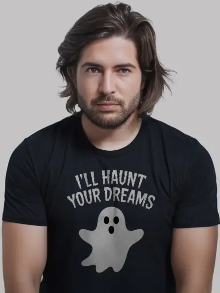 Black shirt front – haunt your dreams ghost shirt spooky design