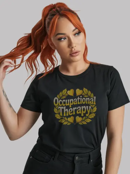 Black shirt front view – Occupational Therapy phrase – occupational therapy student shirt