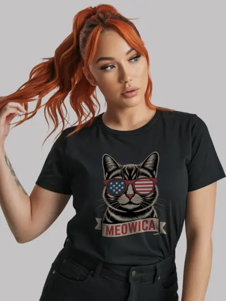 Bold Patriotic Cat Shirt – Meowica Graphic Tee for July 4th - Image 3