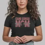 Black front view – Cane Corso Mom Shirt with heartbeat design for dog lovers