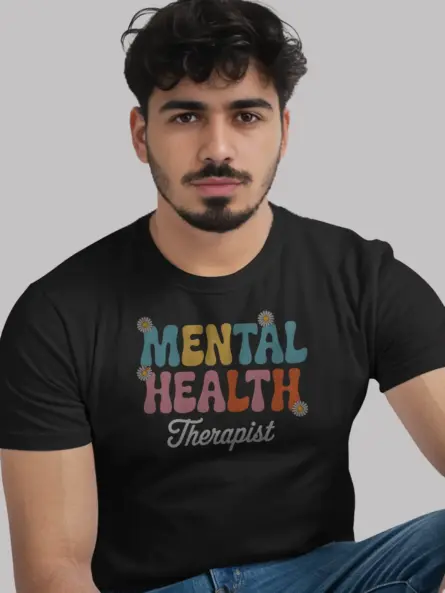 Black Shirt Front View – mental health therapist t-shirt pastel design