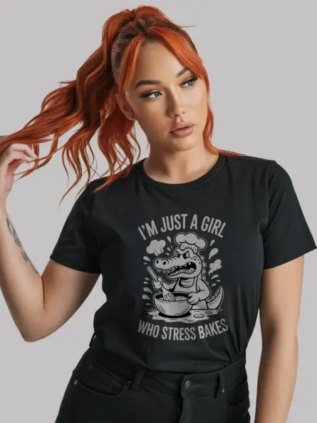 Funny Stress Baking Shirt for Women – Cute Alligator Cartoon Tee - Image 3
