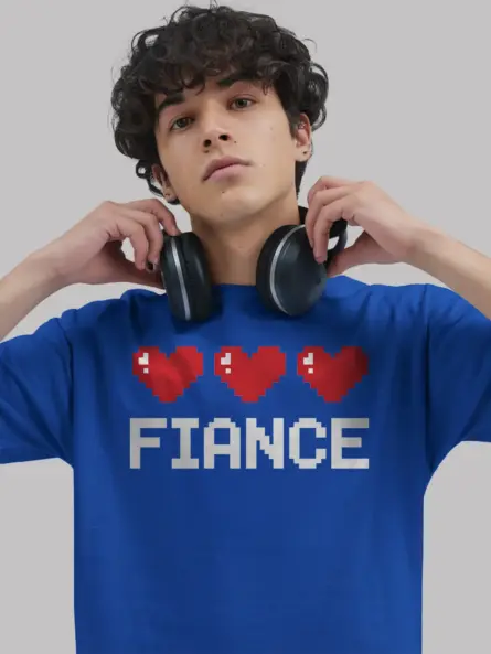 Cute Pixel Heart Fiancé T-Shirt - Image 3