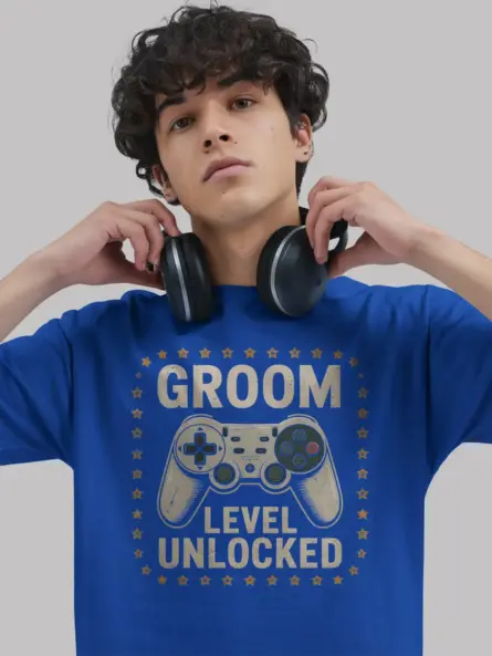 Groom Level Unlocked Gamer Wedding T-Shirt for Fiancé | Funny PlayStation Style Tee - Image 3