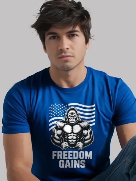 Freedom Gains Patriotic Gym Shirt – Bold USA Flag Workout Tee - Image 12