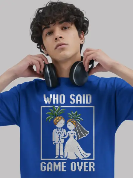 Who Said Game Over Retro Gamer Wedding T-Shirt - Image 3