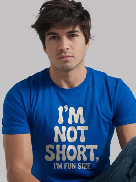 Royal Blue Shirt cute petite message, fun size t-shirt for short women, front view