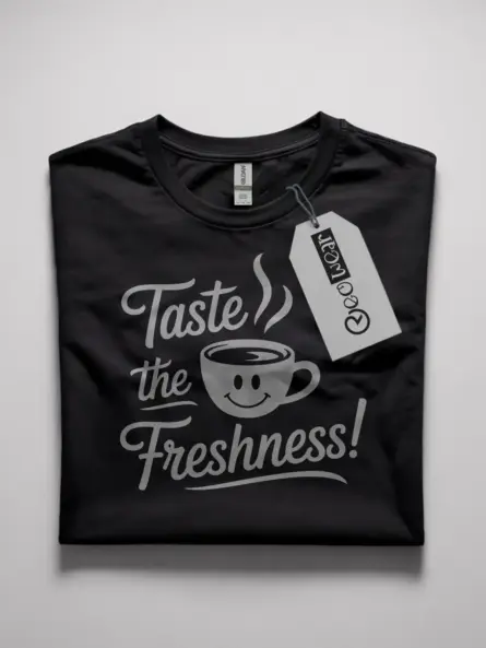 Black front view – Taste the Freshness – coffee lover t-shirt