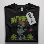 Creepy Cute Skeleton Fishing T-Shirt – Retro Horror Brain Tee