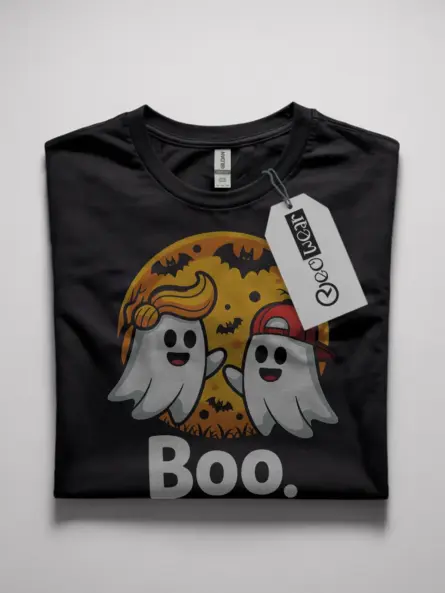 Black shirt with BOO phrase and cartoon ghosts – cute ghost halloween shirt