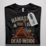 Front View Black Namastay Dead Inside T-Shirt – Funny Yoga Skeleton Graphic