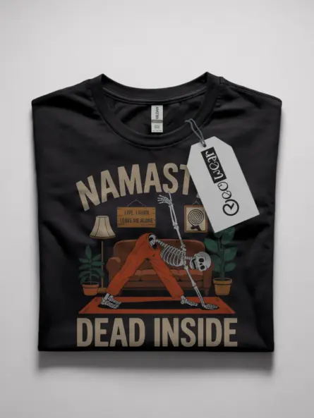 Front View Black Namastay Dead Inside T-Shirt – Funny Yoga Skeleton Graphic