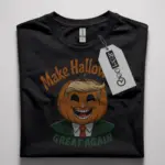 Front view of black shirt with Trumpkin illustration – trumpkin Halloween t-shirt funny political design
