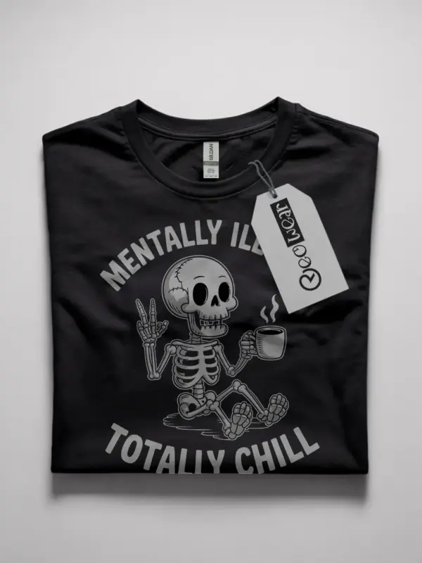 black-front-view-mentally-ill-but-totally-chill-funny-mental-health-coffee-t-shirt