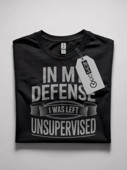 Black Shirt In My Defence I Was Left Unsupervised Funny Unsupervised T-Shirt Front View