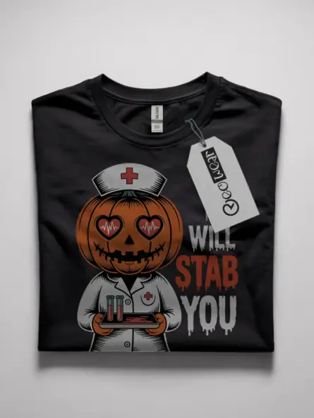 I Will Stab You Nurse Shirt – Funny Halloween Tee for Phlebotomists & Medical Staff - Image 1