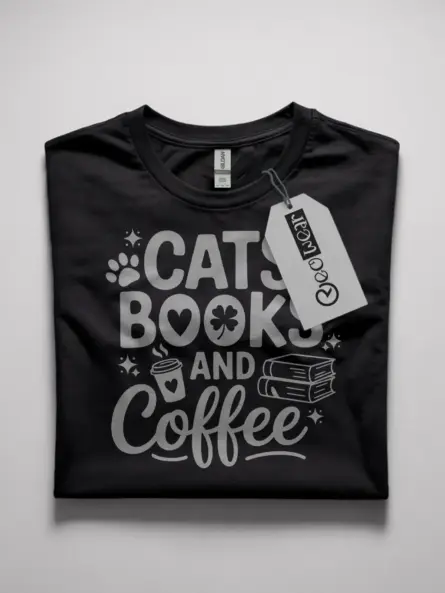 cats books coffee shirt