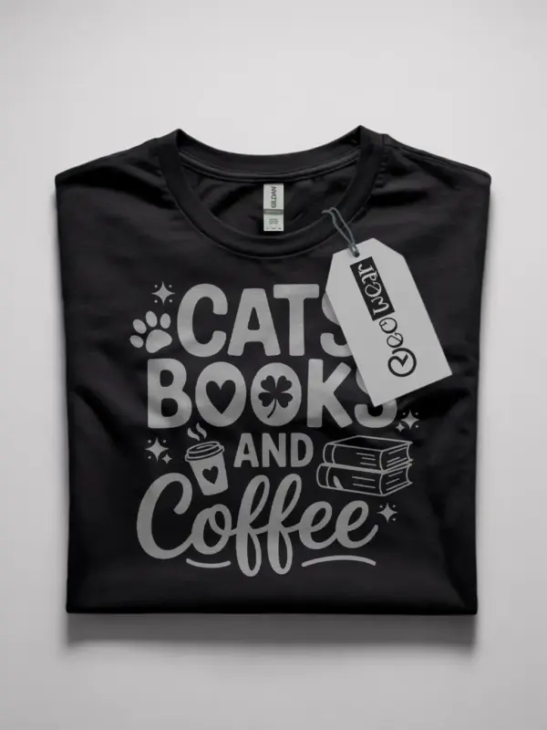 cats books coffee shirt
