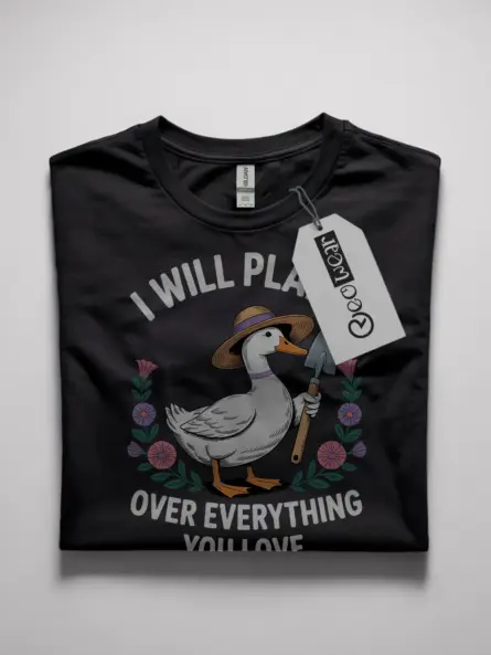 whimsical duck gardening t-shirt