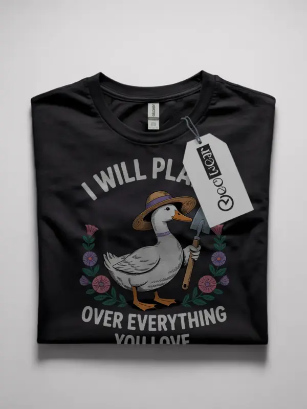 whimsical duck gardening t-shirt