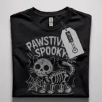 Front view Black Shirt Pawstively Spky skeleton cat Halloween t-shirt